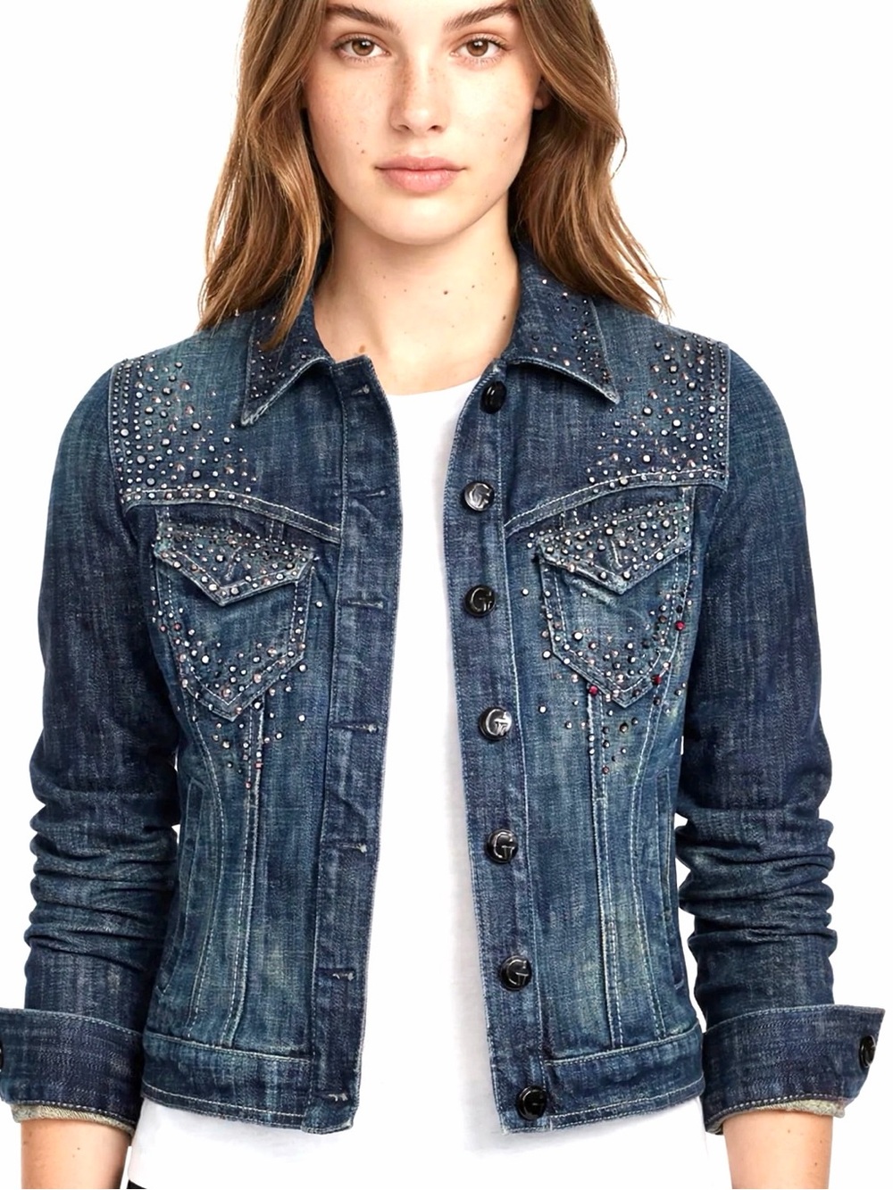 Guess Denim Jacket with Sparkly Studs S